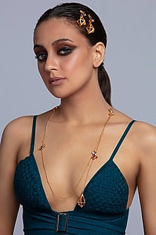 Gold Plated Crystal Baguettes Handcrafted Mask Chain