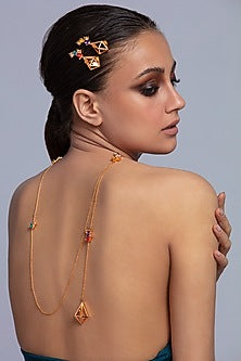Gold Plated Crystal Baguettes Handcrafted Mask Chain