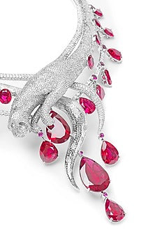 White Finish Red Swarovski Long Necklace In Sterling Silver