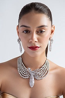 Silver Plated Swarovski Necklace In Sterling Silver