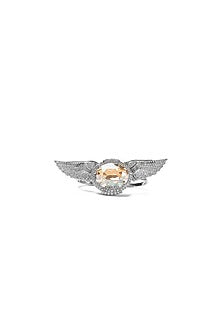 White Finish Champagne Swarovski Ring In Sterling Silver
