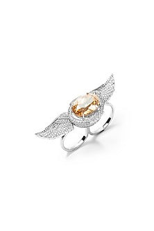 White Finish Champagne Swarovski Ring In Sterling Silver