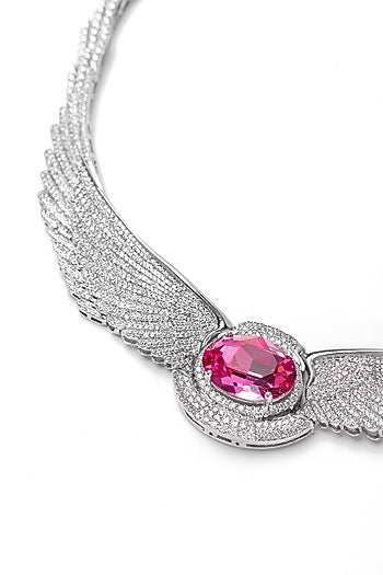 White Finish Pink Swarovski Necklace In Sterling Silver