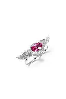 White Finish Pink Swarovski Ring In Sterling Silver