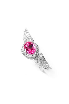 White Finish Pink Swarovski Ring In Sterling Silver