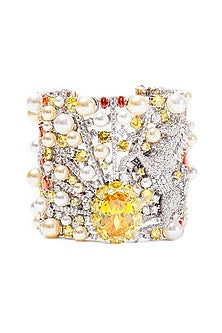 White Finish Yellow Swarovski Bracelet In Sterling Silver