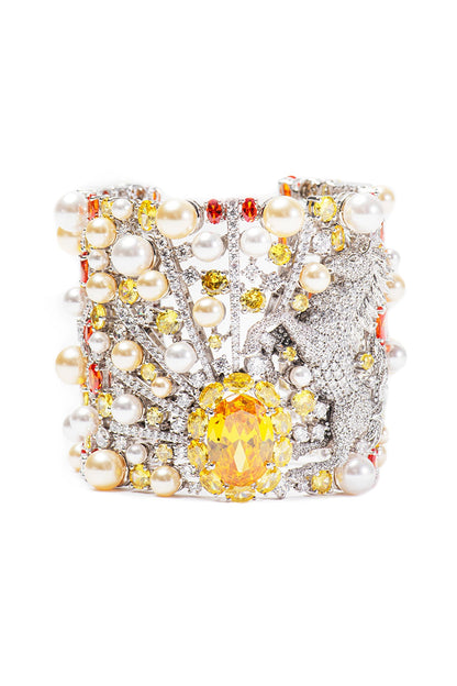 White Finish Yellow Swarovski Bracelet In Sterling Silver