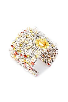 White Finish Yellow Swarovski Bracelet In Sterling Silver