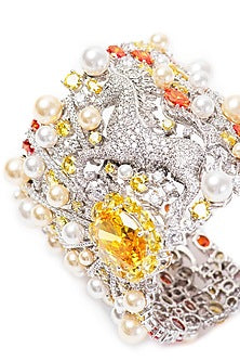 White Finish Yellow Swarovski Bracelet In Sterling Silver