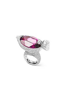 White Finish Purple Swarovski Ring In Sterling Silver