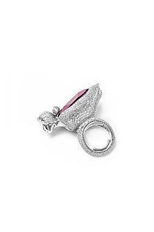 White Finish Purple Swarovski Ring In Sterling Silver