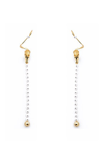 Gold Plated Swarovski Pearl Dangler Earrings In Sterling Silver