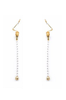 Gold Plated Swarovski Pearl Dangler Earrings In Sterling Silver