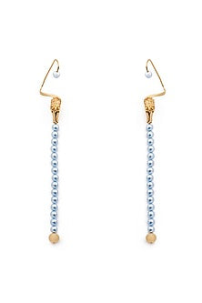 Gold Plated Blue Swarovski Pearl Horse Face Ear Cuff In Sterling Silver