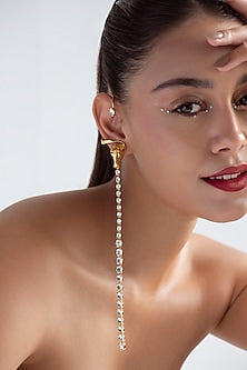 Gold Plated Swarovski Stone Horse Face Ear Cuff In Sterling Silver