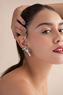 White Finish Swarovski Stone Horse Face Ear Cuff In Sterling Silver