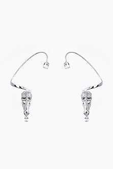 White Finish Swarovski Stone Horse Face Ear Cuff In Sterling Silver