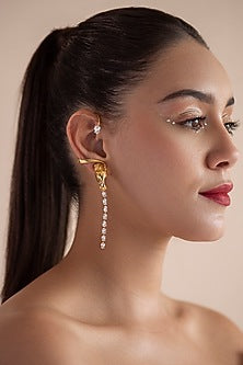 Gold Plated Swarovski Stone Horse Face Ear Cuff In Sterling Silver