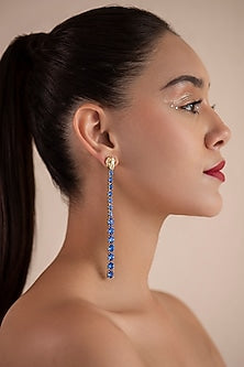 Gold Plated Blue Swarovski Stone Horse Face Ear Cuff In Sterling Silver