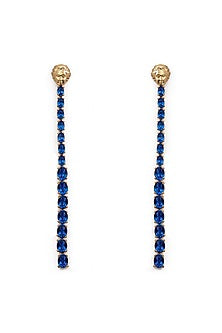 Gold Plated Blue Swarovski Stone Horse Face Ear Cuff In Sterling Silver