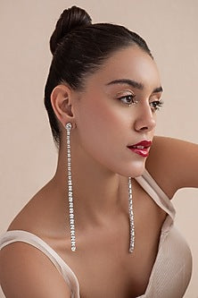 White Finish Swarovski Crystal Dangler Earrings In Sterling Silver