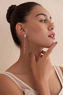 White Finish Rose Swarovski Crystal Dangler Earrings In Sterling Silver
