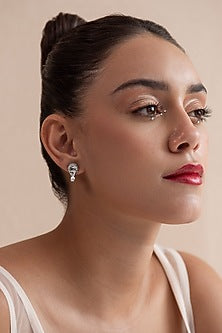 White Finish Swarovski Crystal Gaia Stud Earrings In Sterling Silver