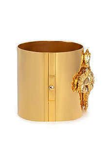 Gold Finish Swarovski Crystal Horse Motif Handcuff In Sterling Silver