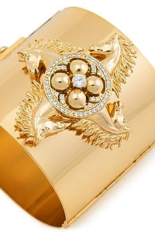 Gold Finish Swarovski Crystal Horse Motif Handcuff In Sterling Silver