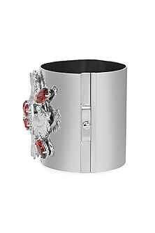 White Finish Swarovski Crystal Horse Motif Handcuff In Sterling Silver