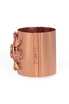 Rose Gold Finish Swarovski Crystal Horse Motif Handcuff In Sterling Silver