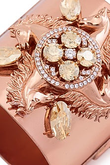 Rose Gold Finish Swarovski Crystal Horse Motif Handcuff In Sterling Silver