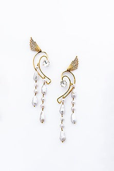 Gold Finish Pearl Earcuffs In Sterling Silver