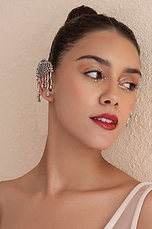 White Finish Swarovski Earcuffs In Sterling Silver