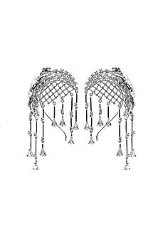 White Finish Swarovski Earcuffs In Sterling Silver