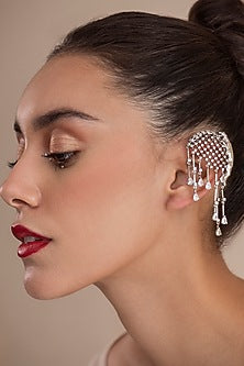 White Finish Swarovski Earcuffs In Sterling Silver
