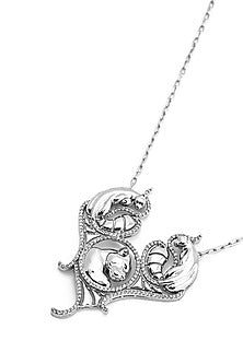 White Finish Swarovski Stone Pendant Necklace In Sterling Silver