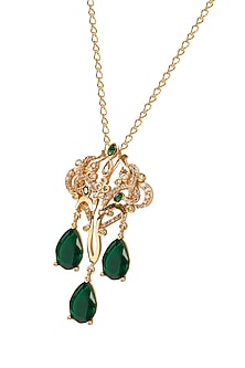 Gold Plated Emerald & Crystal Pendant Necklace