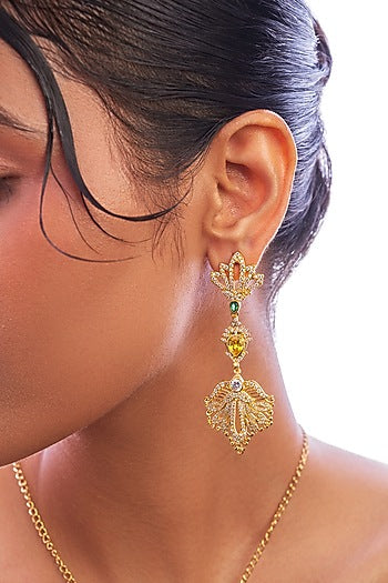 Gold Plated Emerald & Citrine Stone Dangler Earrings