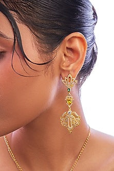 Gold Plated Emerald & Citrine Stone Dangler Earrings