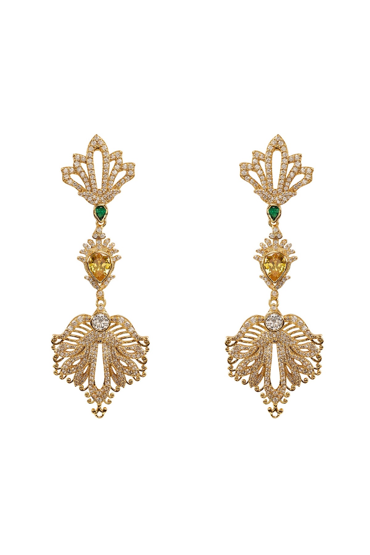 Gold Plated Emerald & Citrine Stone Dangler Earrings