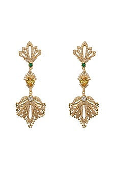 Gold Plated Emerald & Citrine Stone Dangler Earrings