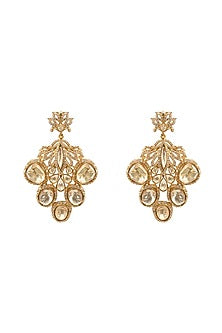 Gold Plated Kundan Polki & Crystal Hand Carved Dangler Earrings