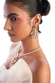 Gold Plated Kundan Polki & Crystal Hand Carved Dangler Earrings