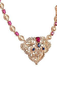 Rose Gold Plated Sapphire & Ruby Red Gemstone Necklace