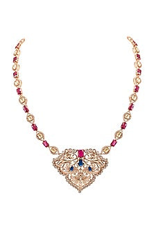 Rose Gold Plated Sapphire & Ruby Red Gemstone Necklace