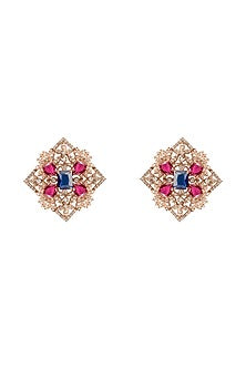 Rose Gold Plated Sapphire & Ruby Red Gemstone Stud Earrings