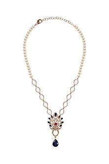 Rose Gold Plated Ruby Red Gemstone & Sapphire Long Necklace