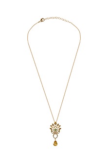 Gold Plated Emerald & Citrine Stone Pendant Necklace