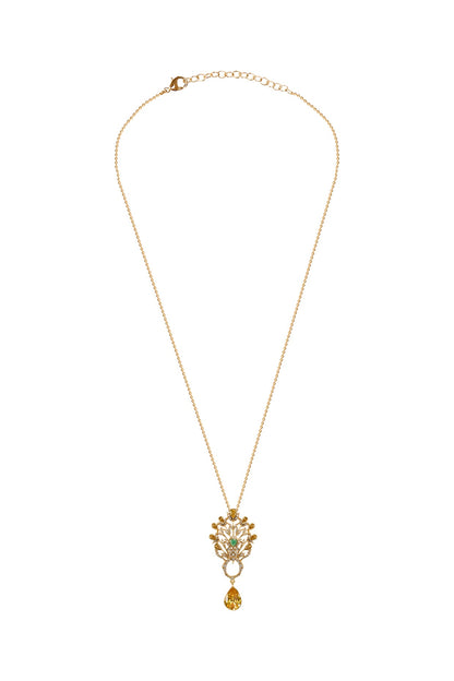 Gold Plated Emerald & Citrine Stone Pendant Necklace